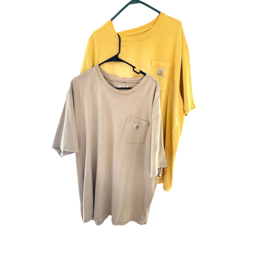 Carhartt Mens 2XL Tall Pocket T-Shirt and Henley Bundle Yellow Tan 2 Pack Work